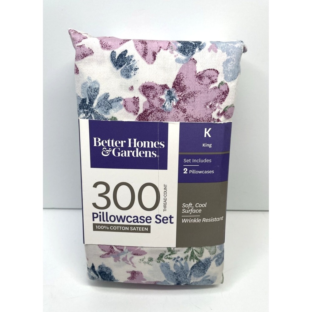 Better Homes & Gardens King Size Performance Pillowcase Set - Purple Blue Floral